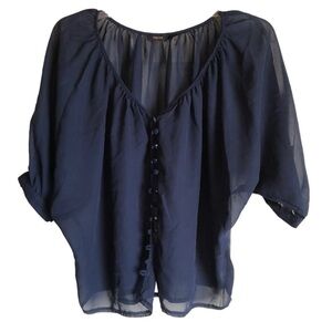 Poetry Navy Sheer Shirt Sz M